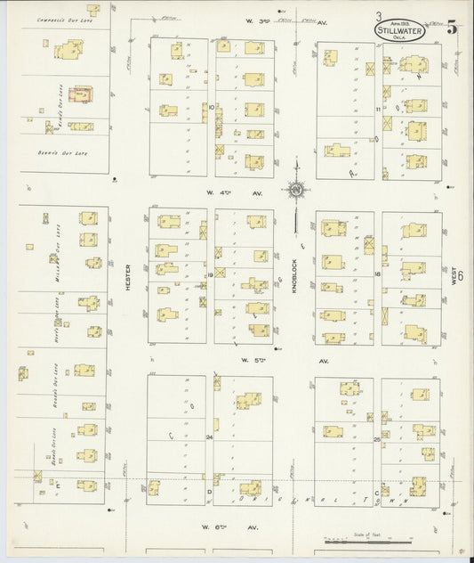 Sanborn Fire Insurance Map from Stillwater, Payne County, Oklahoma (1913), Sheet #0005 - Historic Sanborn Fire Insurance Map Print, vintage old map wall art, antique decor, genealogy gift, Oklahoma Oklahoma map