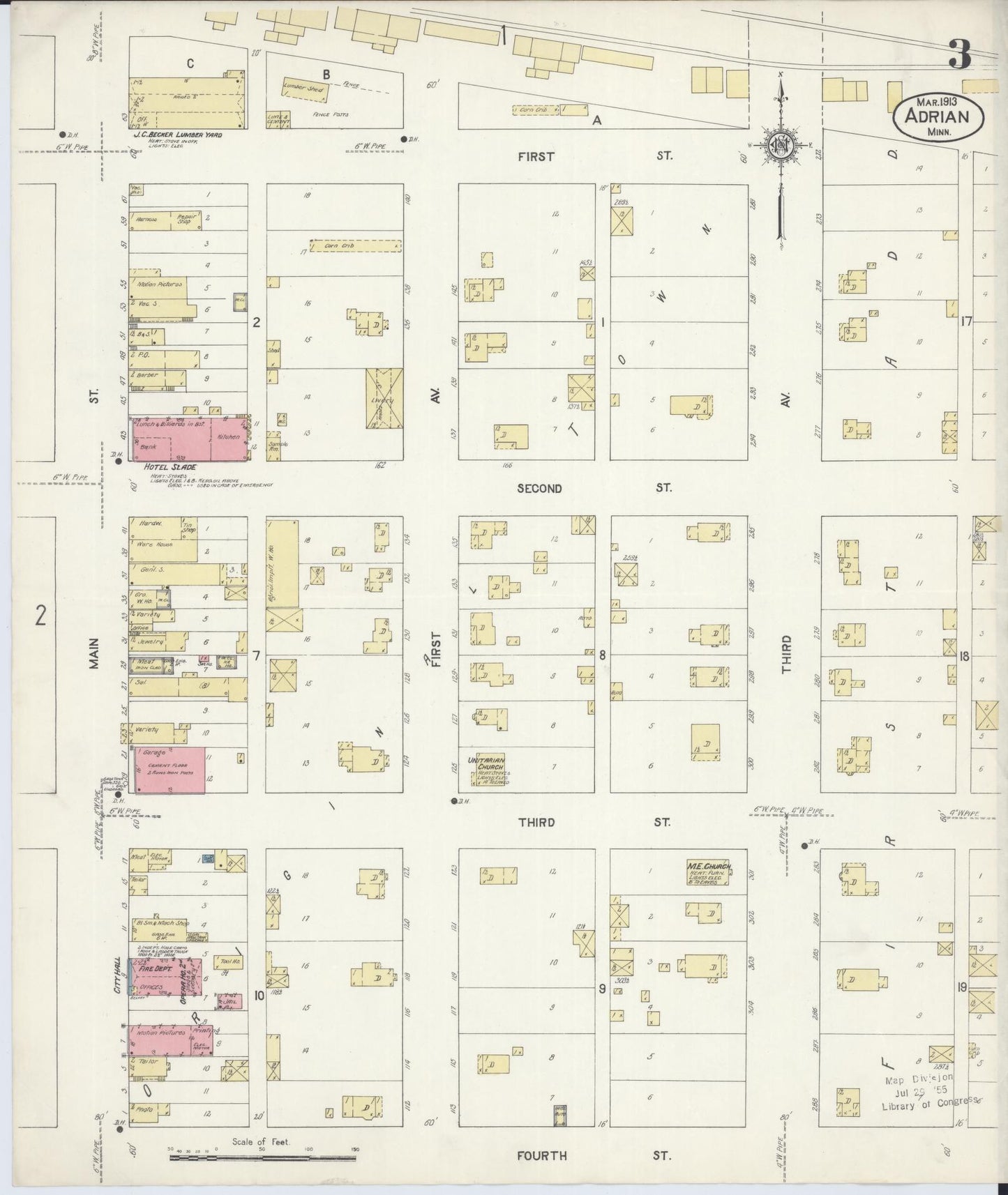 Sanborn Fire Insurance Map from Adrian, Nobles County, Minnesota (1913), Sheet #0003 - Historic Sanborn Fire Insurance Map Print, vintage old map wall art, antique decor, genealogy gift, Minnesota Minnesota map