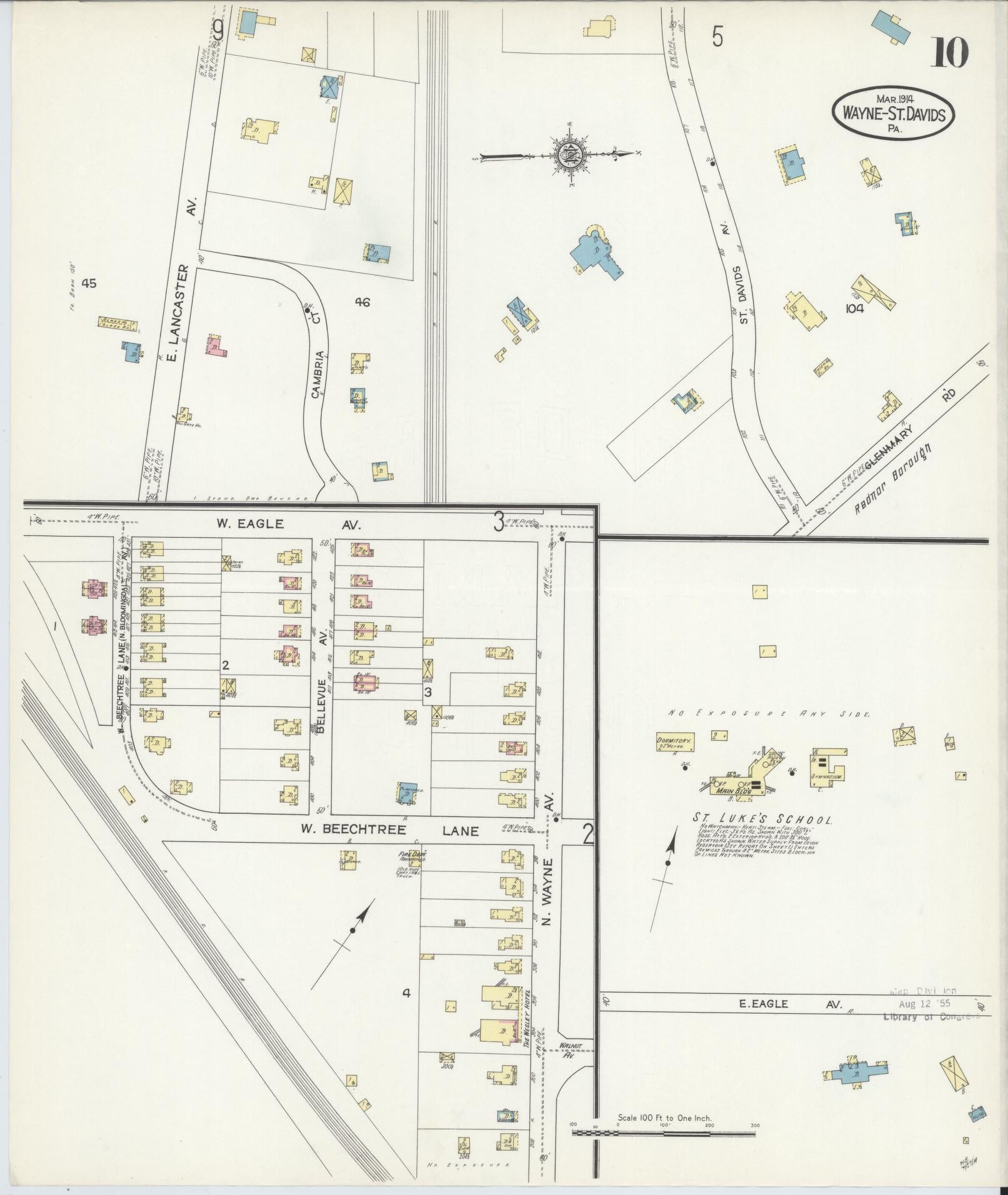 Sanborn Fire Insurance Map from Wayne, Delaware County, Pennsylvania (1914), Sheet #0010 - Complete Map Set gallery image, historic Sanborn map, vintage wall art, Wayne Delaware