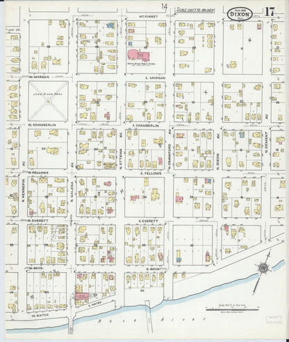 Sanborn Fire Insurance Map from Dixon, Lee County, Illinois (1918), Sheet #0017 - Historic Sanborn Fire Insurance Map Print, vintage old map wall art, antique decor, genealogy gift, Illinois Illinois map