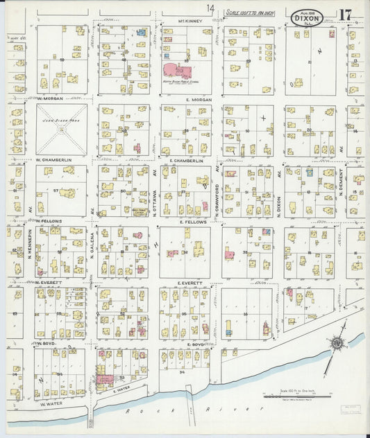 Sanborn Fire Insurance Map from Dixon, Lee County, Illinois (1918), Sheet #0017 - Historic Sanborn Fire Insurance Map Print, vintage old map wall art, antique decor, genealogy gift, Illinois Illinois map