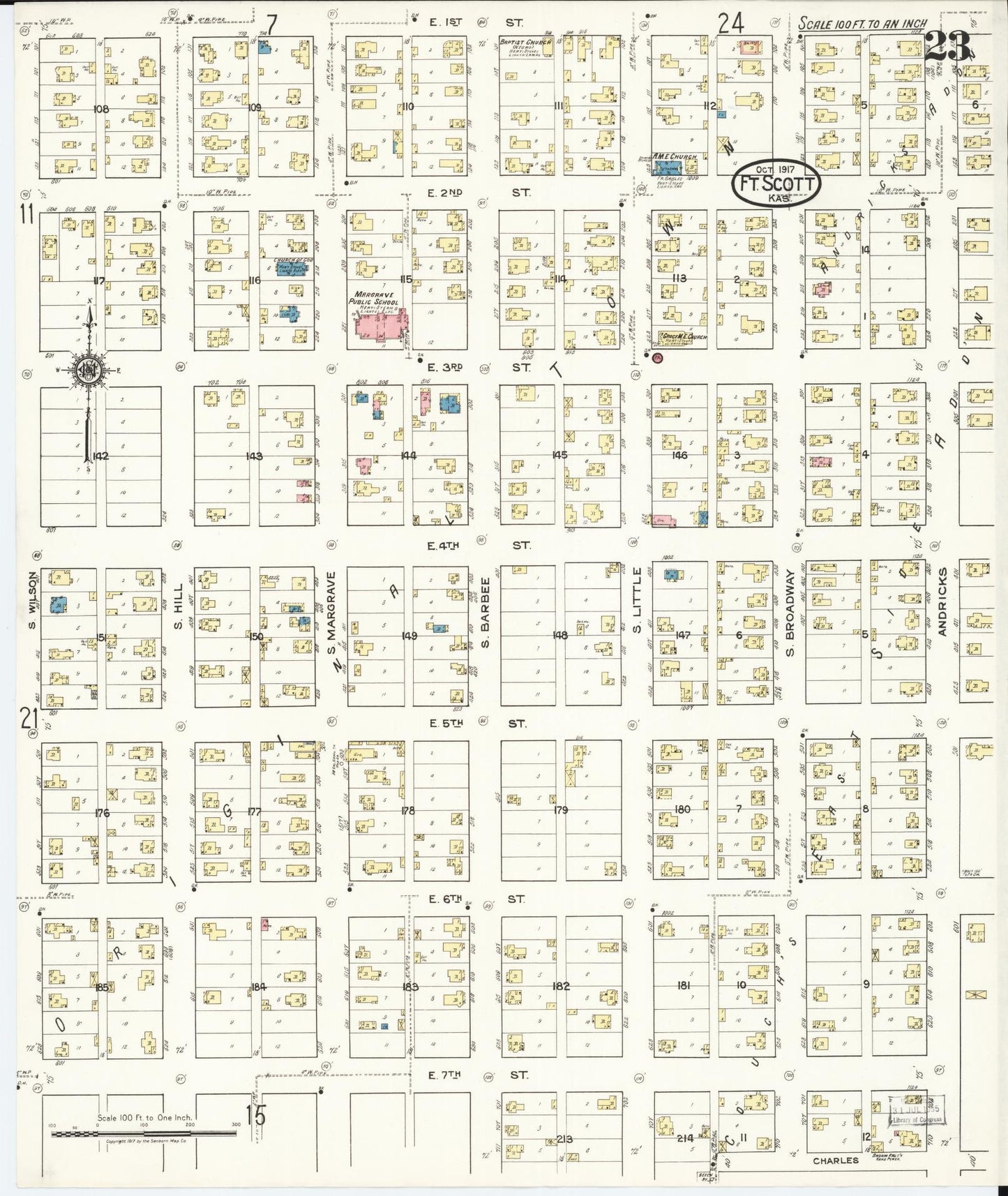 Sanborn Fire Insurance Map from Fort Scott, Bourbon County, Kansas (1917), Sheet #0023 - Complete Map Set gallery image, historic Sanborn map, vintage wall art, Kansas Kansas