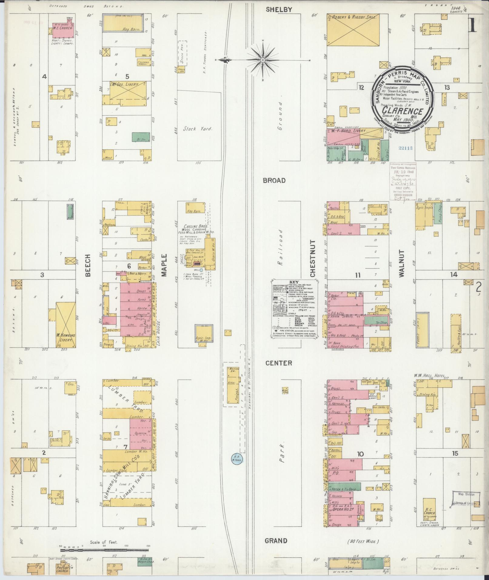 Sanborn Fire Insurance Map from Clarence, Shelby County, Missouri (1900), Sheet #0001 - Historic Sanborn Fire Insurance Map Print, vintage old map wall art, antique decor, genealogy gift, Missouri Missouri map