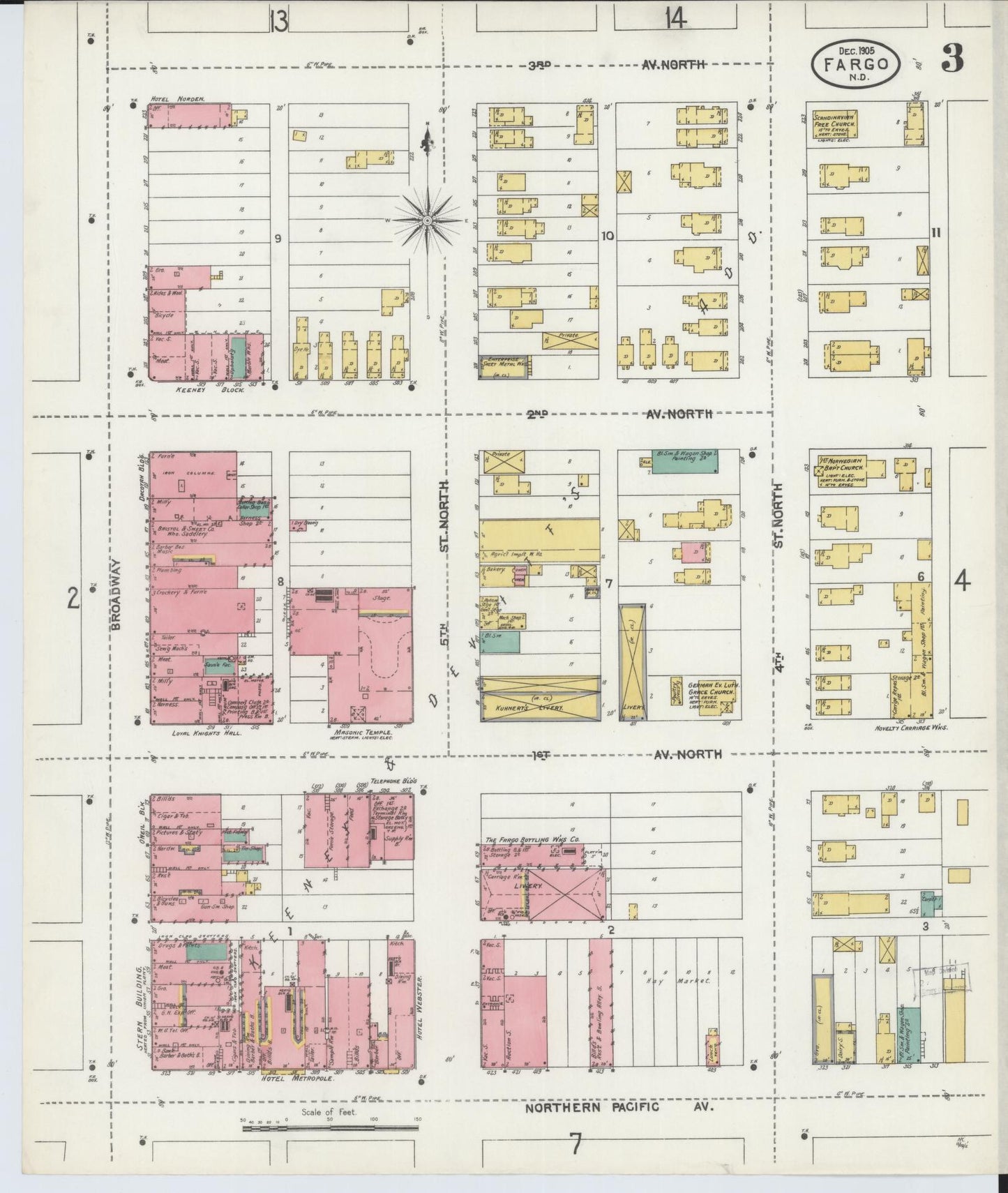 Sanborn Fire Insurance Map from Fargo, Cass County, North Dakota (1905), Sheet #0003 - Historic Sanborn Fire Insurance Map Print, vintage old map wall art, antique decor, genealogy gift, North Dakota North Dakota map