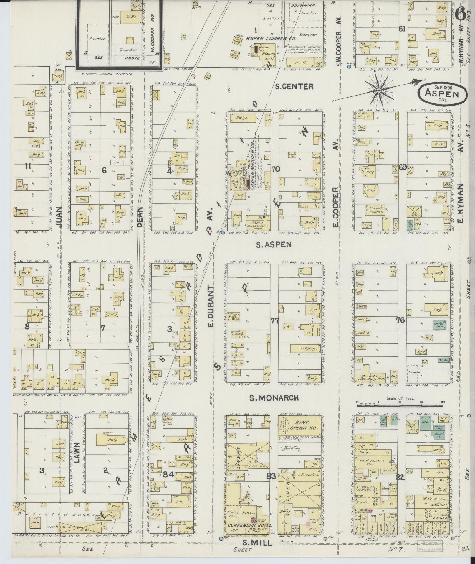 Sanborn Fire Insurance Map from Aspen, Pitkin County, Colorado (1890), Sheet #0006 - Historic Sanborn Fire Insurance Map Print, vintage old map wall art, antique decor, genealogy gift, Colorado Colorado map