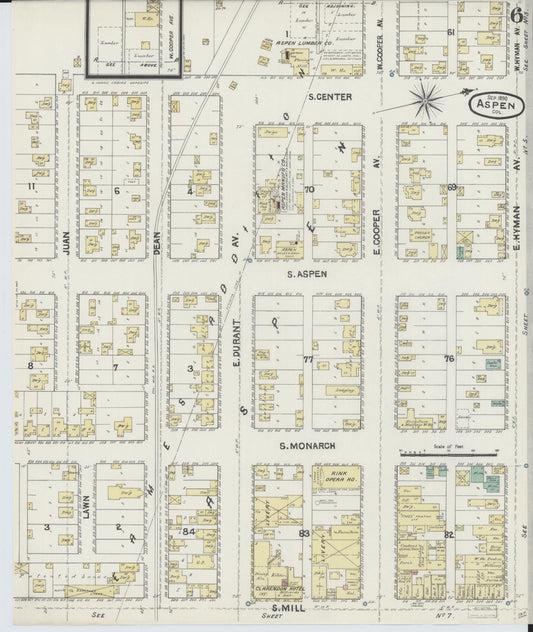 Sanborn Fire Insurance Map from Aspen, Pitkin County, Colorado (1890), Sheet #0006 - Historic Sanborn Fire Insurance Map Print, vintage old map wall art, antique decor, genealogy gift, Colorado Colorado map