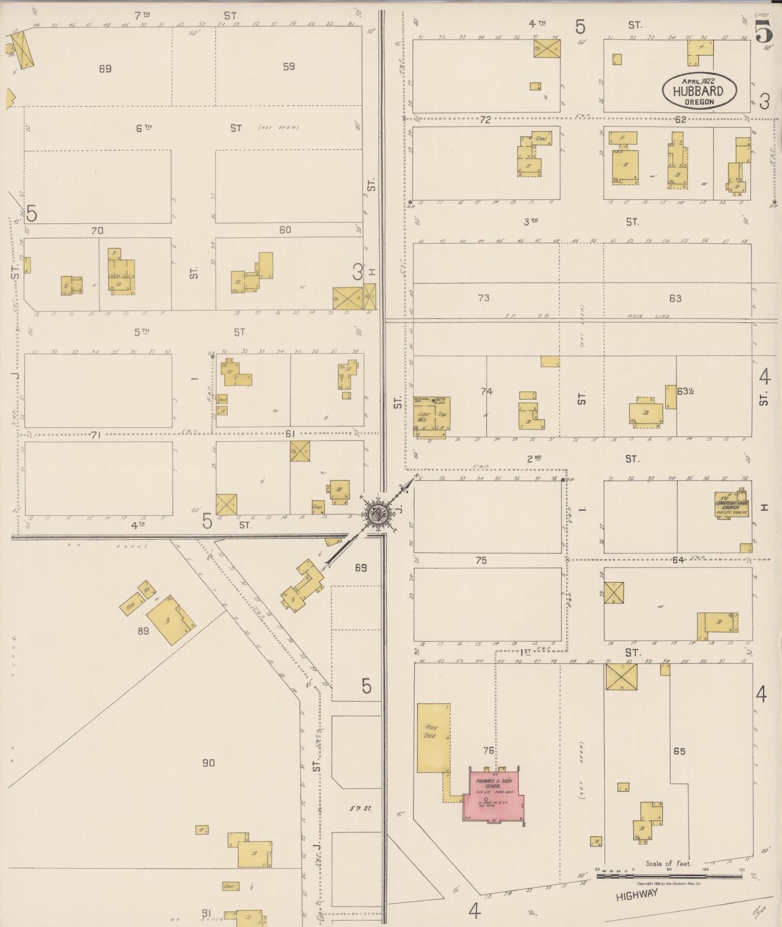Sanborn Fire Insurance Map from Hubbard, Marion County, Oregon (1922), Sheet #0005 - Complete Map Set gallery image, historic Sanborn map, vintage wall art, Oregon Oregon