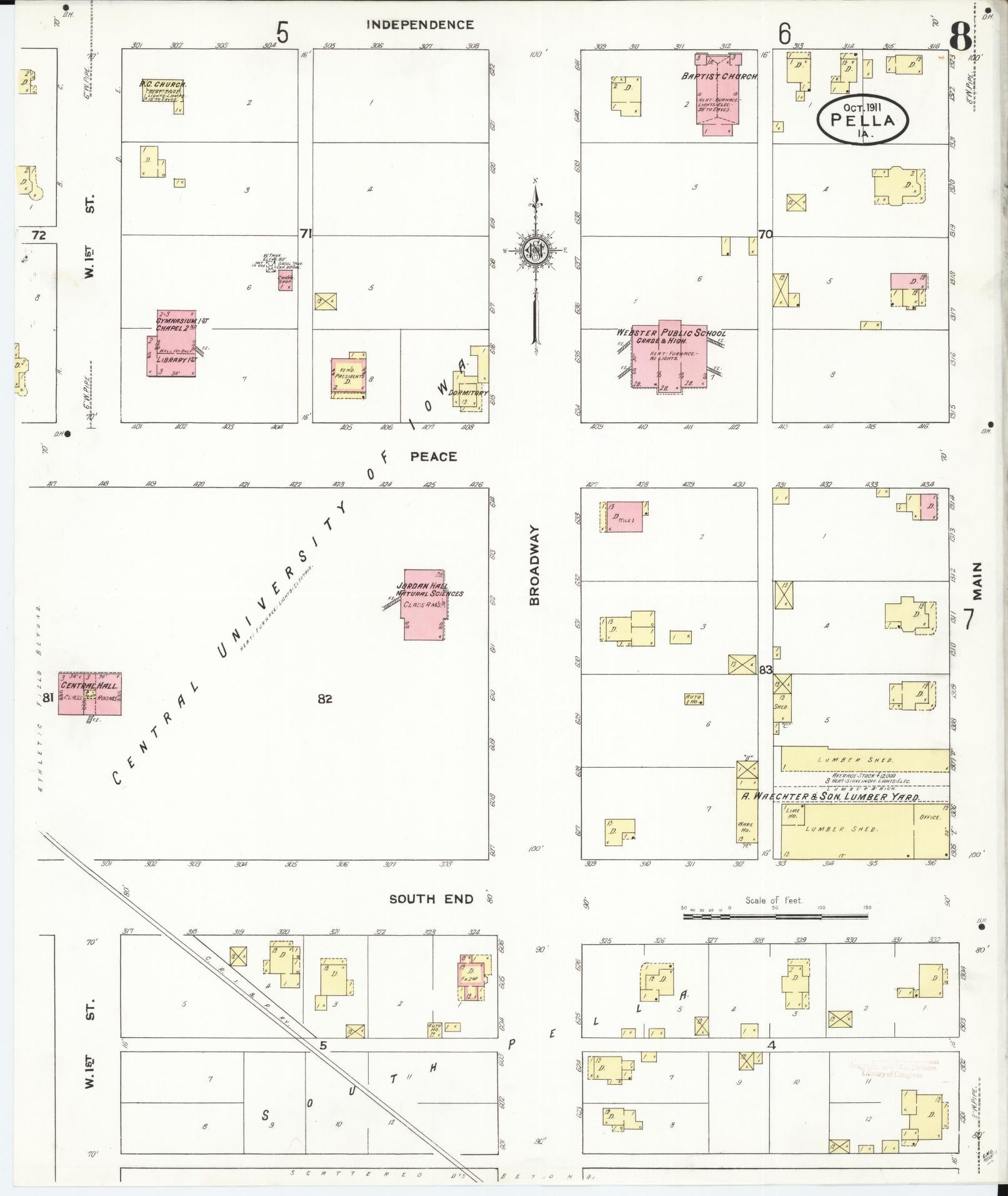 Sanborn Fire Insurance Map from Pella, Marion County, Iowa (1911), Sheet #0008 - Historic Sanborn Fire Insurance Map Print, vintage old map wall art