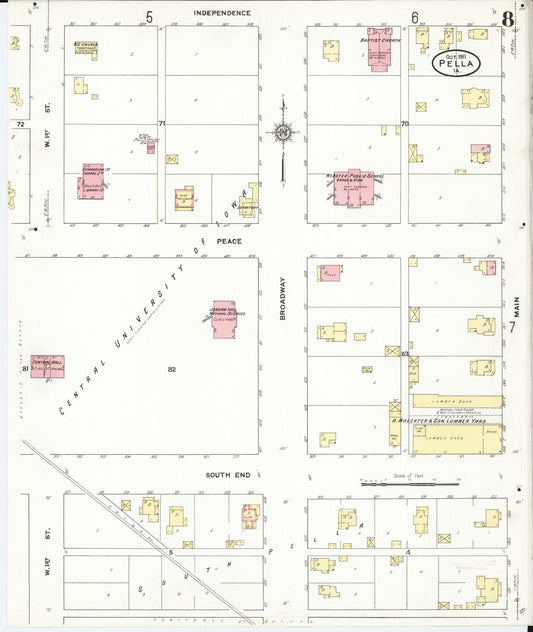 Sanborn Fire Insurance Map from Pella, Marion County, Iowa (1911), Sheet #0008 - Historic Sanborn Fire Insurance Map Print, vintage old map wall art