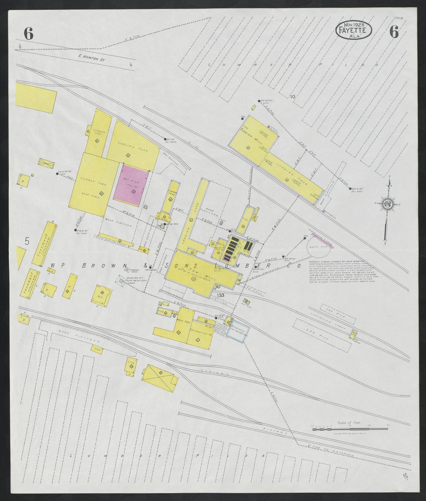 Sanborn Fire Insurance Map from Fayette, Fayette County, Alabama (1928), Sheet #0006 - Complete Map Set gallery image, historic Sanborn map, vintage wall art, Alabama Alabama