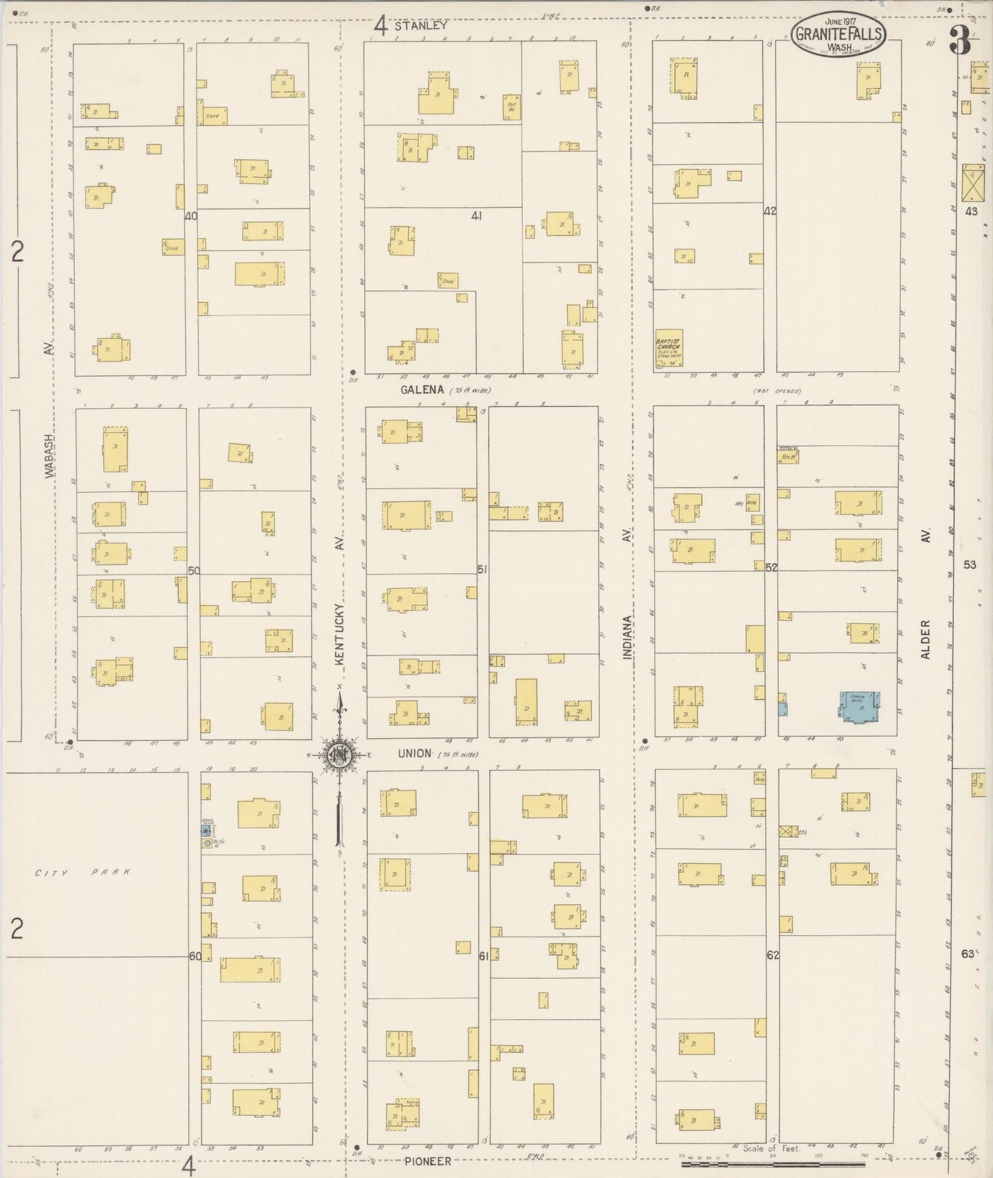 Sanborn Fire Insurance Map from Granite Falls, Snohomish County, Washington (1917), Sheet #0003 - Historic Sanborn Fire Insurance Map Print, vintage old map wall art, antique decor, genealogy gift, Washington Washington map