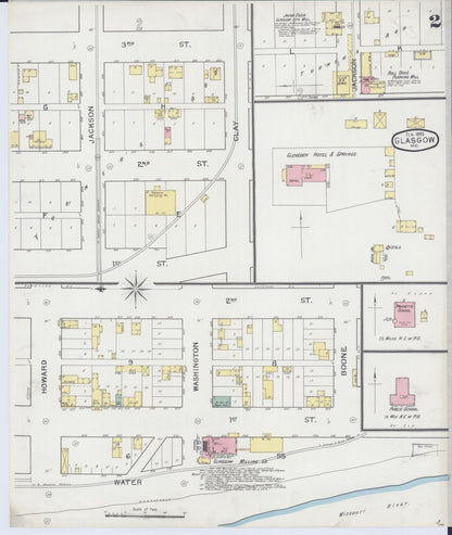 Sanborn Fire Insurance Map from Glasgow, Howard County, Missouri (1893), Sheet #0002 - Historic Sanborn Fire Insurance Map Print, vintage old map wall art, antique decor, genealogy gift, Missouri Missouri map