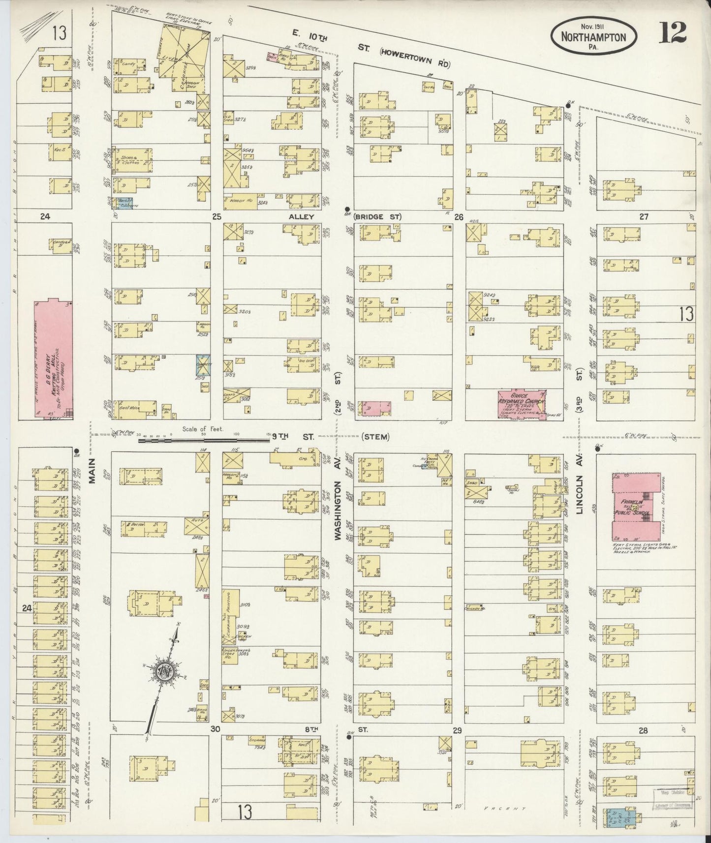 Sanborn Fire Insurance Map from Northampton, Northampton County, Pennsylvania (1911), Sheet #0012 - Complete Map Set gallery image, historic Sanborn map, vintage wall art, Pennsylvania Pennsylvania