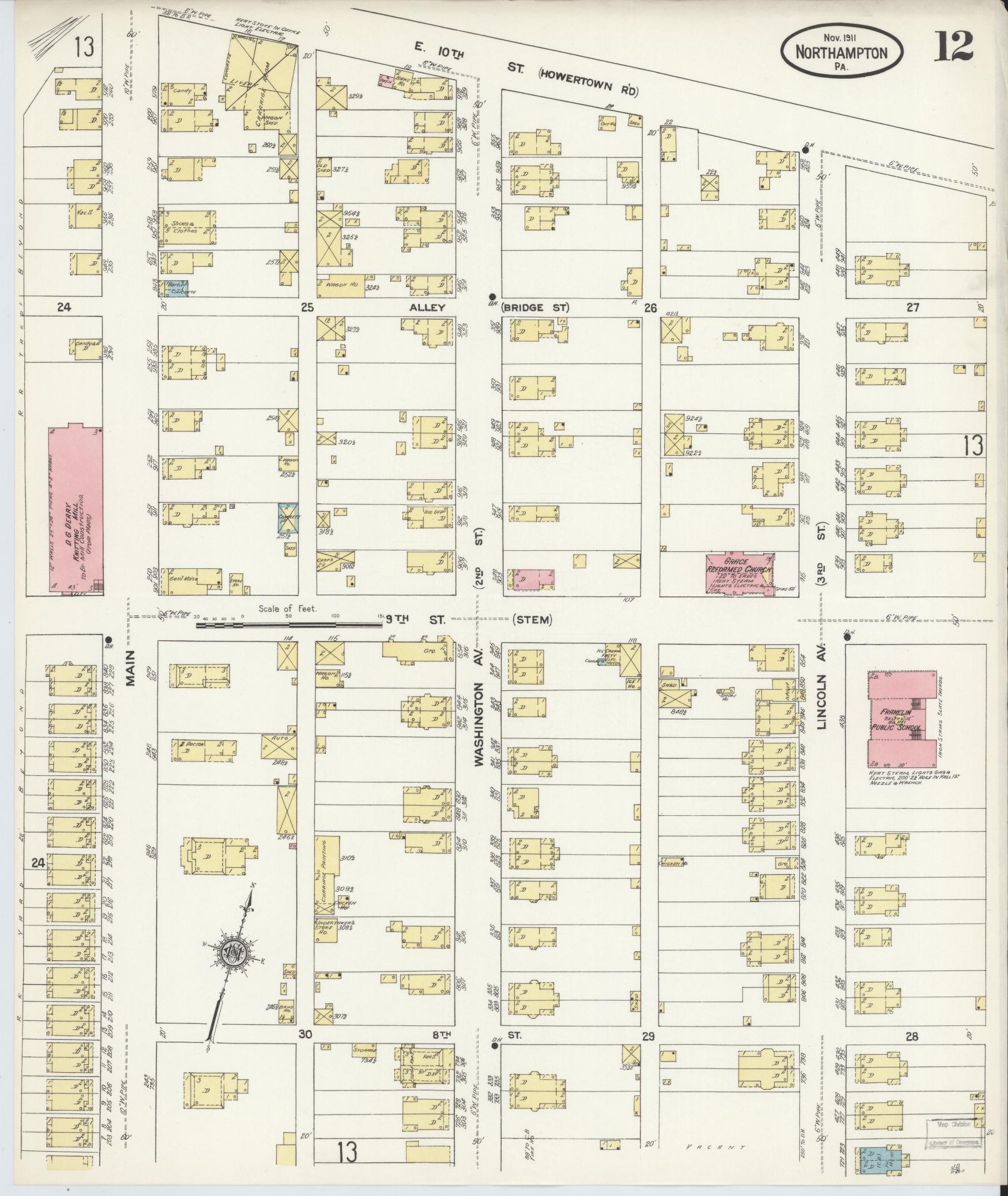 Sanborn Fire Insurance Map from Northampton, Northampton County, Pennsylvania (1911), Sheet #0012 - Complete Map Set gallery image, historic Sanborn map, vintage wall art, Pennsylvania Pennsylvania