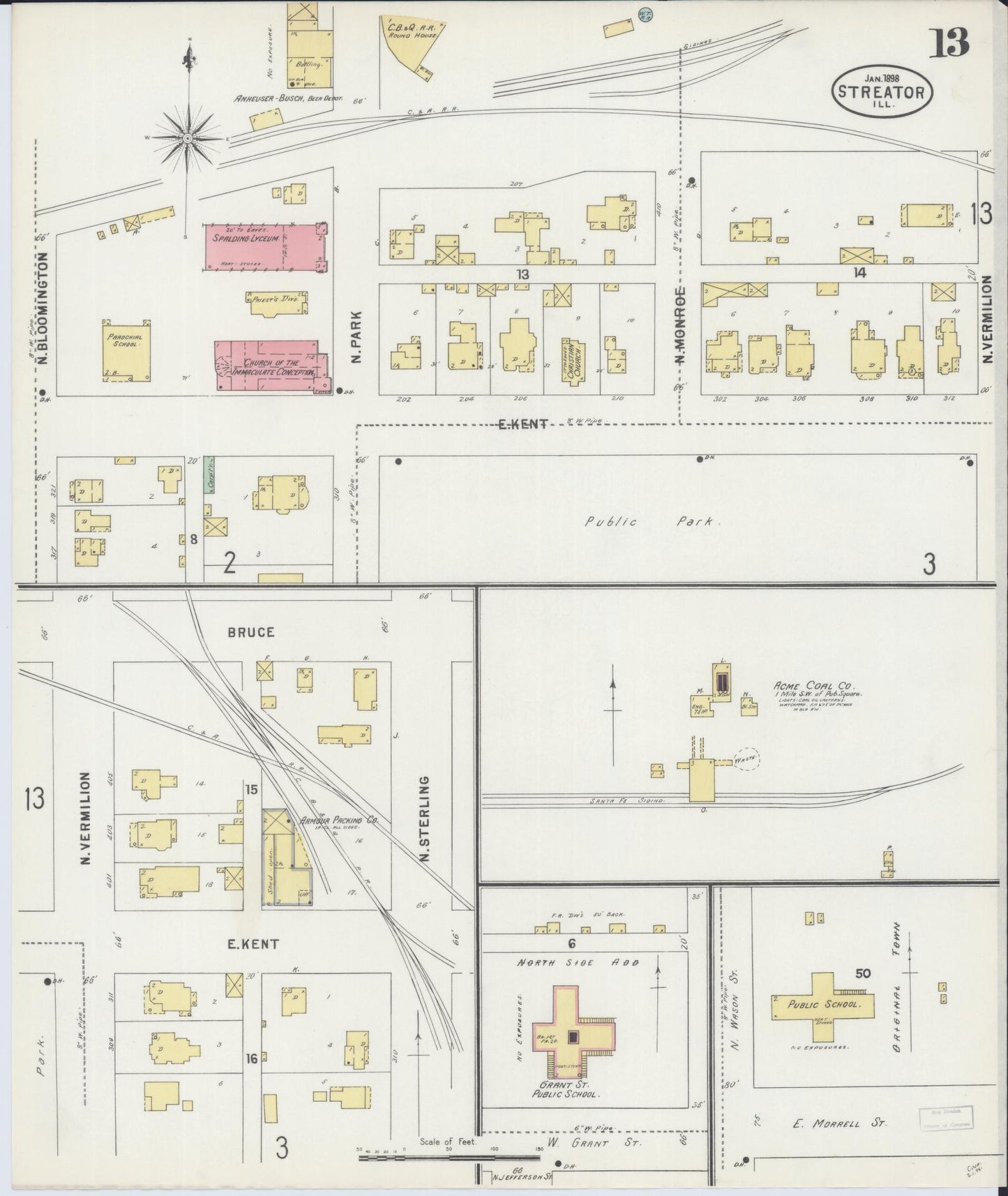 Sanborn Fire Insurance Map from Streator, La Salle County, Illinois (1898), Sheet #0013 - Complete Map Set gallery image, historic Sanborn map, vintage wall art, Illinois Illinois