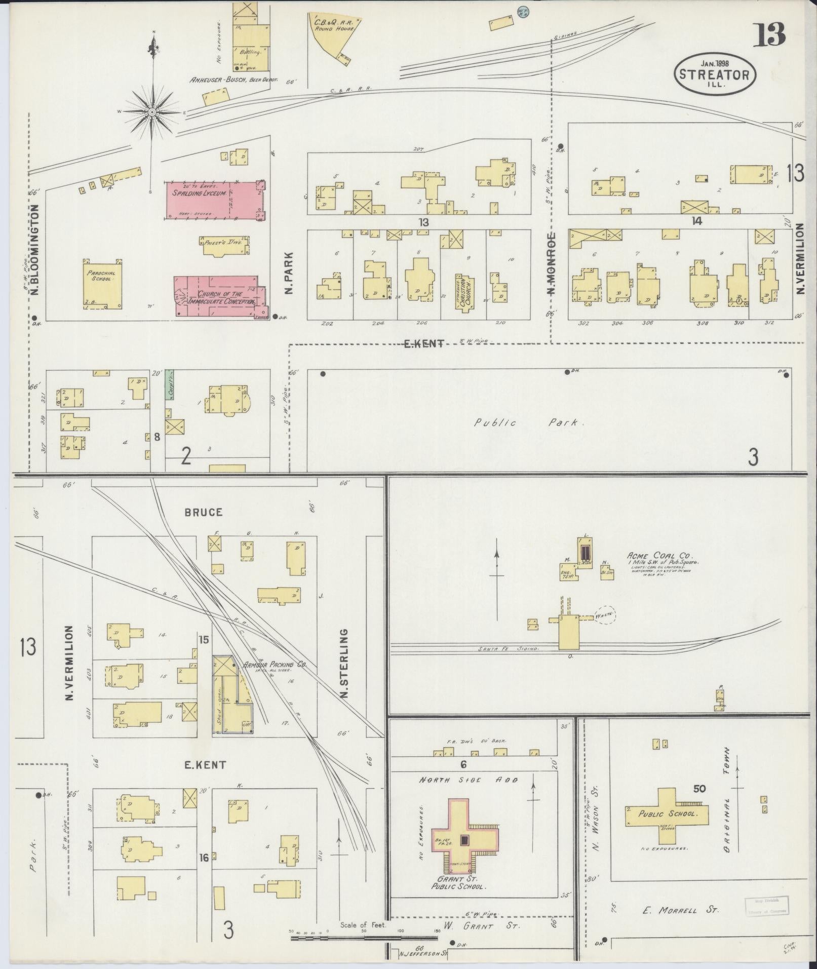 Sanborn Fire Insurance Map from Streator, La Salle County, Illinois (1898), Sheet #0013 - Complete Map Set gallery image, historic Sanborn map, vintage wall art, Illinois Illinois