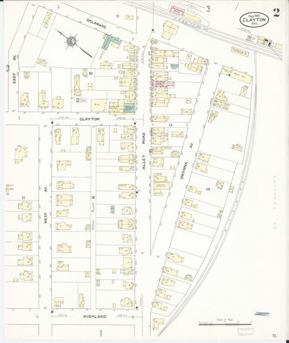 Sanborn Fire Insurance Map from Clayton, Kent County, Delaware (1910), Sheet #0002 - Complete Map Set gallery image, historic Sanborn map, vintage wall art, Delaware Delaware
