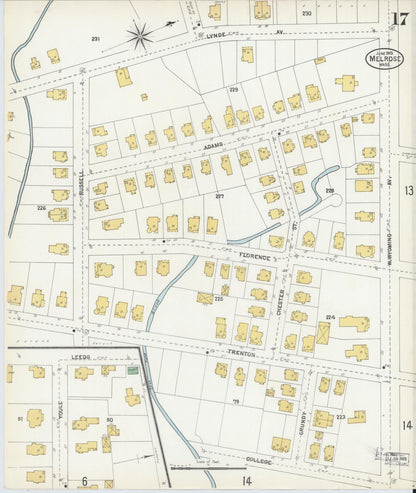 Sanborn Fire Insurance Map from Melrose, Middlesex County, Massachusetts (1903), Sheet #0017 - Historic Sanborn Fire Insurance Map Print, vintage old map wall art, antique decor, genealogy gift, Massachusetts Massachusetts map