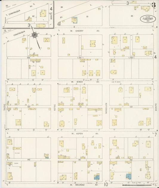 Sanborn Fire Insurance Map from Flagstaff, Coconino County, Arizona (1916), Sheet #0003 - Historic Sanborn Fire Insurance Map Print, vintage old map wall art, antique decor, genealogy gift, Arizona Arizona map