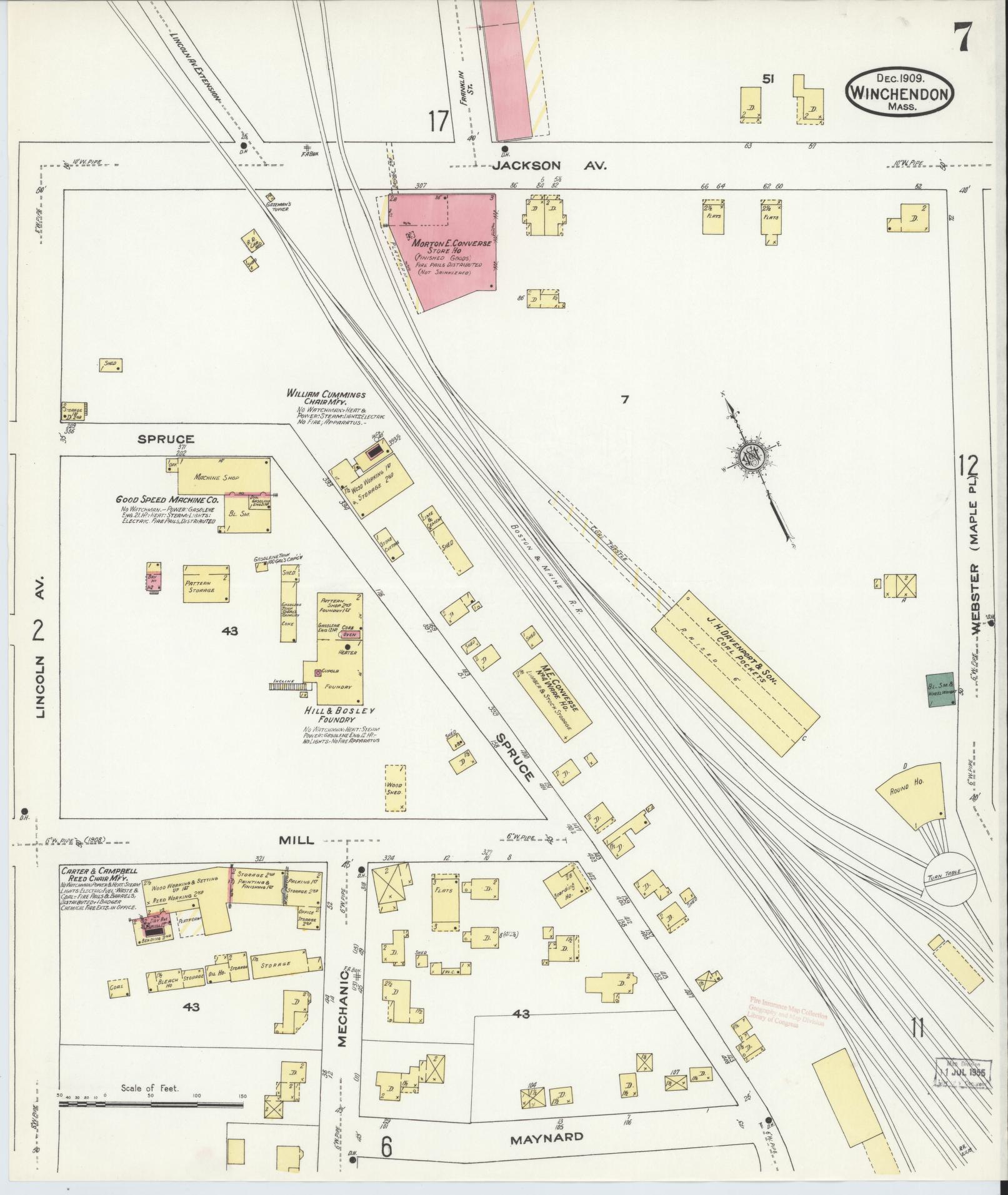 Sanborn Fire Insurance Map from Winchendon, Worcester County, Massachusetts (1909), Sheet #0007 - Complete Map Set gallery image, historic Sanborn map, vintage wall art, Massachusetts Massachusetts