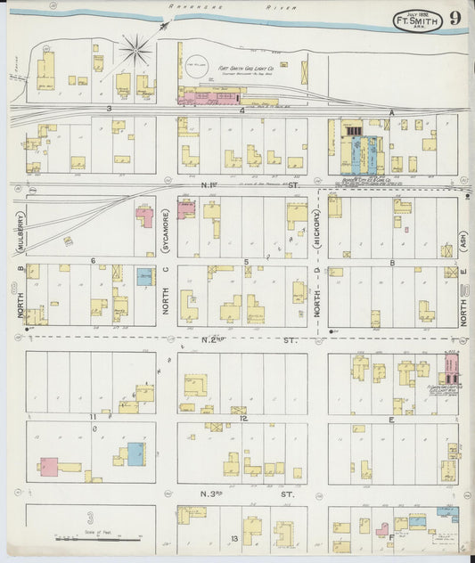 Sanborn Fire Insurance Map from Fort Smith, Sebastian County, Arkansas (1892), Sheet #0009 - Historic Sanborn Fire Insurance Map Print, vintage old map wall art, antique decor, genealogy gift, Arkansas Arkansas map