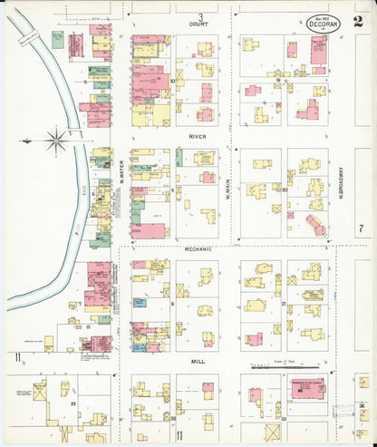 Sanborn Fire Insurance Map from Decorah, Winneshiek County, Iowa (1902), Sheet #0002 - Historic Sanborn Fire Insurance Map Print, vintage old map wall art