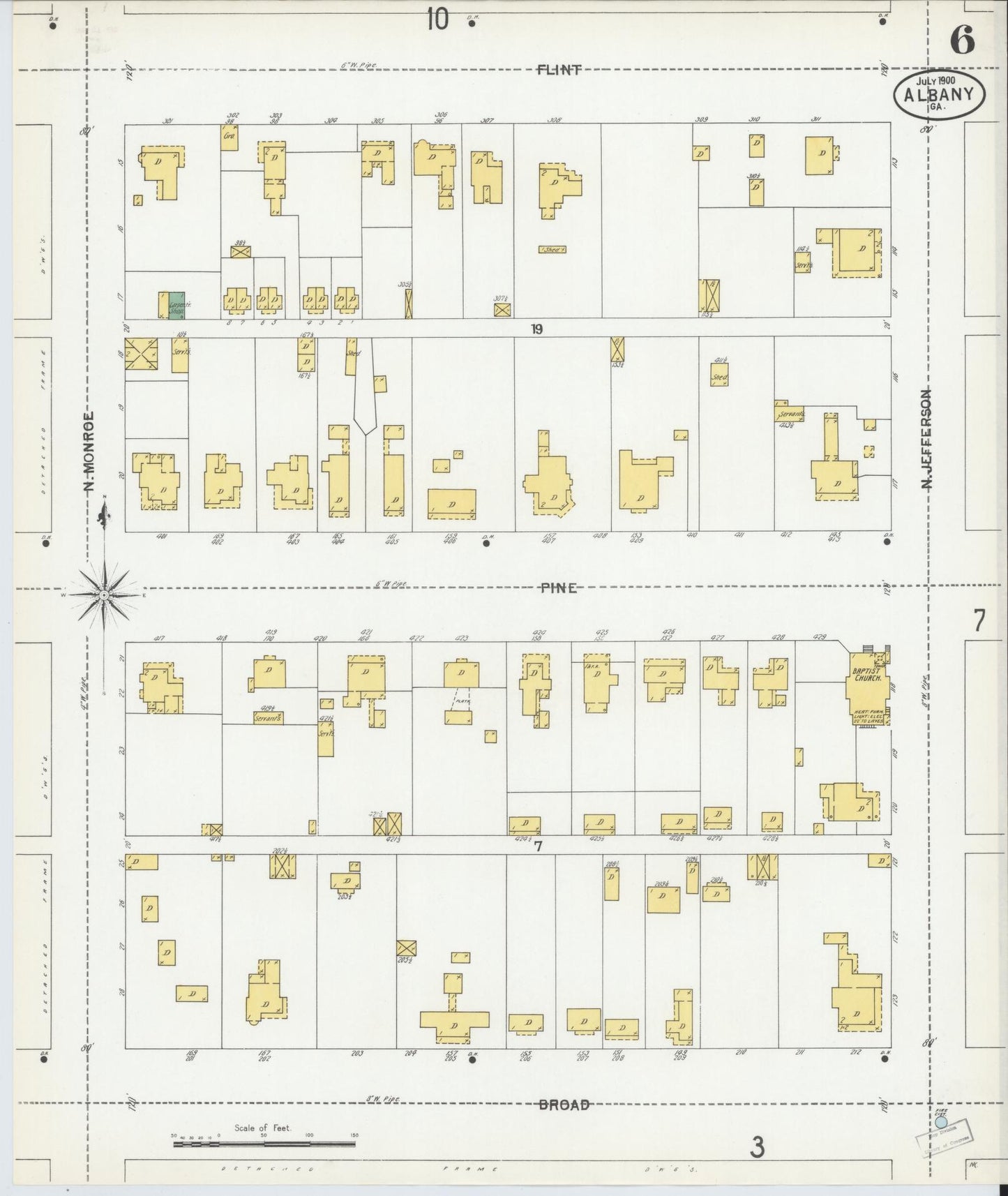 Sanborn Fire Insurance Map from Albany, Dougherty County, Georgia (1900), Sheet #0006 - Complete Map Set gallery image, historic Sanborn map, vintage wall art, Georgia Georgia