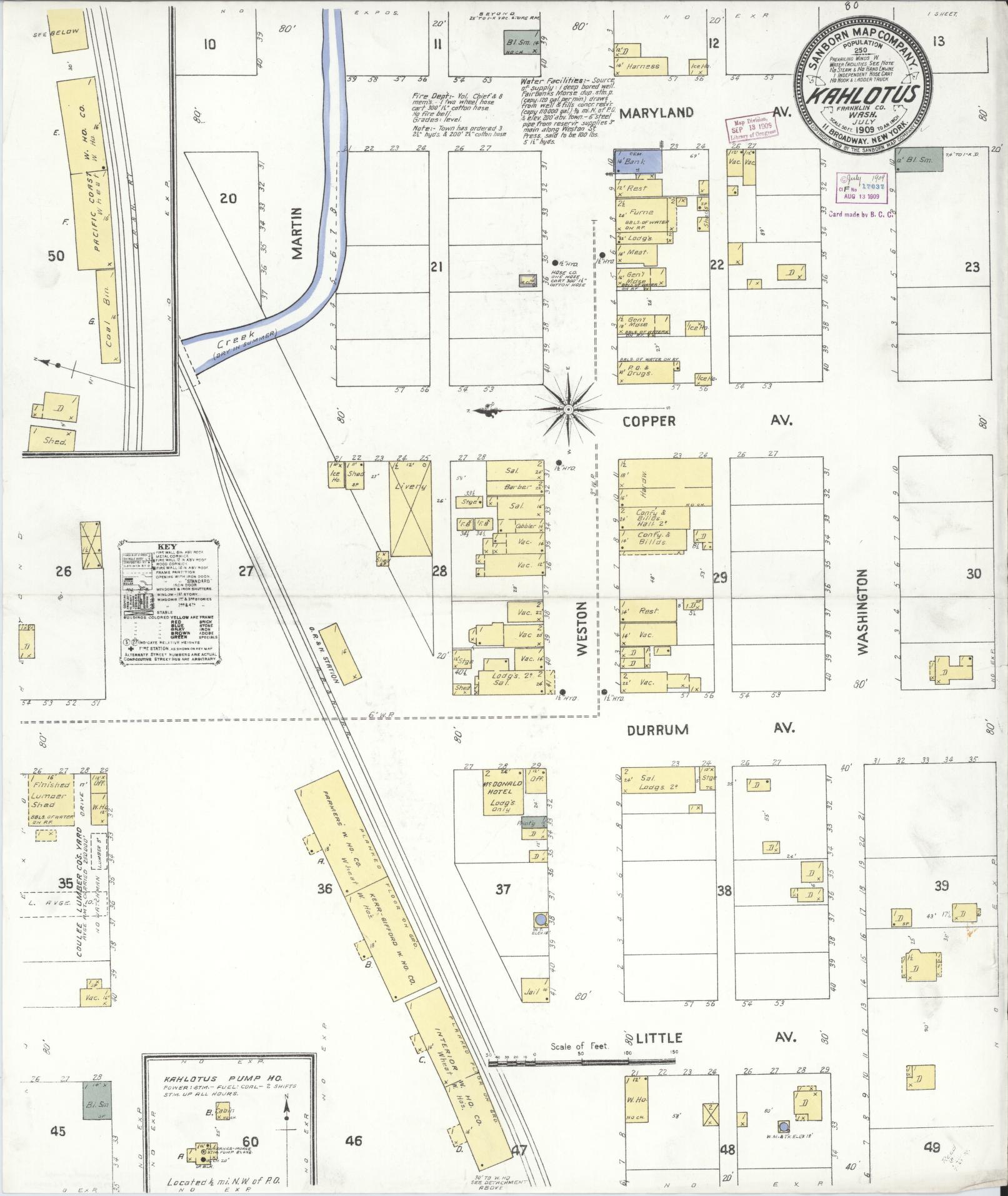 Sanborn Fire Insurance Map from Kahlotus, Franklin County, Washington (1909), Sheet #0001 - Historic Sanborn Fire Insurance Map Print, vintage old map wall art, antique decor, genealogy gift, Washington Washington map