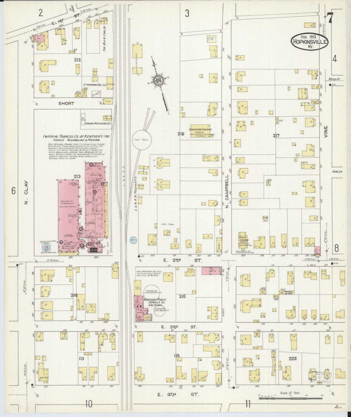 Sanborn Fire Insurance Map from Hopkinsville, Christian County, Kentucky (1913), Sheet #0007 - Historic Sanborn Fire Insurance Map Print, vintage old map wall art, antique decor, genealogy gift, Kentucky Kentucky map