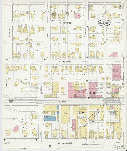 Sanborn Fire Insurance Map from Frankfort, Clinton County, Indiana (1912), Sheet #0007 - Historic Sanborn Fire Insurance Map Print, vintage old map wall art, antique decor, genealogy gift, Indiana Indiana map