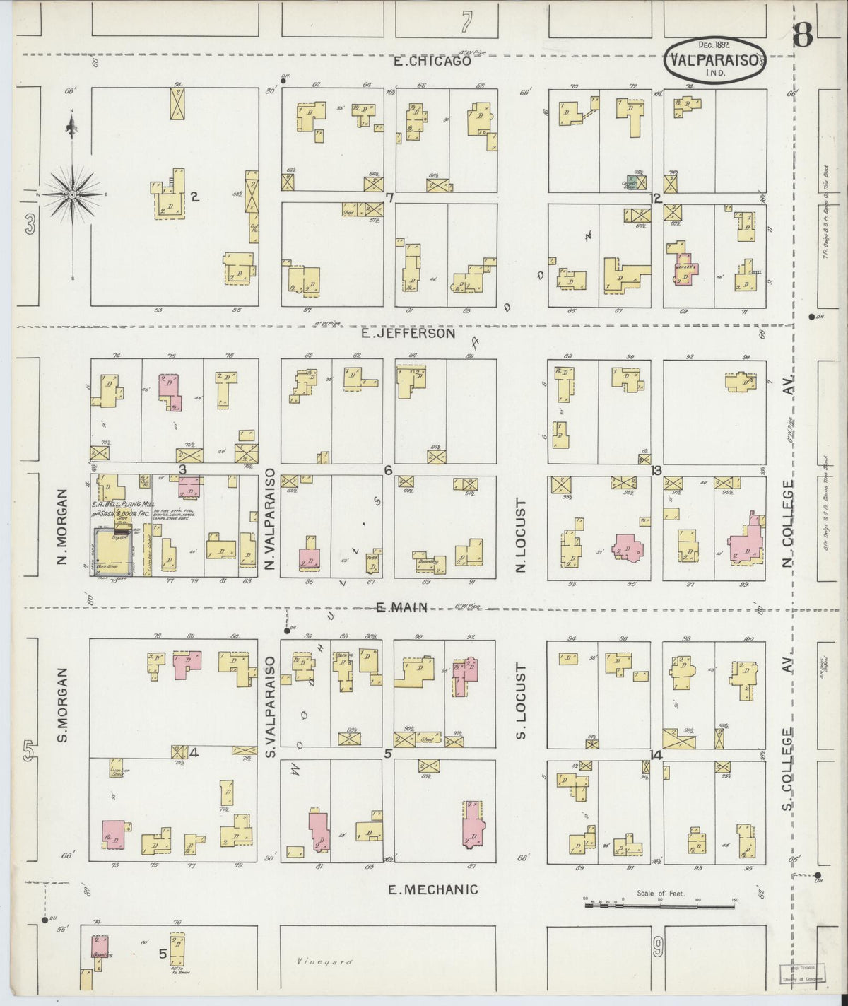 Sanborn Fire Insurance Map from Valparaiso, Porter County, Indiana (1892), Sheet #0008 - Historic Sanborn Fire Insurance Map Print, vintage old map wall art, antique decor, genealogy gift, Indiana Indiana map