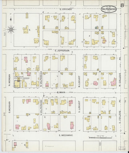 Sanborn Fire Insurance Map from Valparaiso, Porter County, Indiana (1892), Sheet #0008 - Historic Sanborn Fire Insurance Map Print, vintage old map wall art, antique decor, genealogy gift, Indiana Indiana map