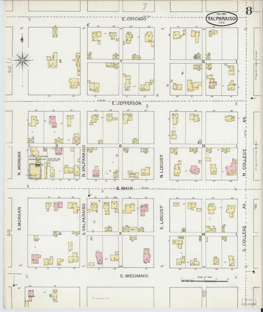 Sanborn Fire Insurance Map from Valparaiso, Porter County, Indiana (1892), Sheet #0008 - Historic Sanborn Fire Insurance Map Print, vintage old map wall art, antique decor, genealogy gift, Indiana Indiana map
