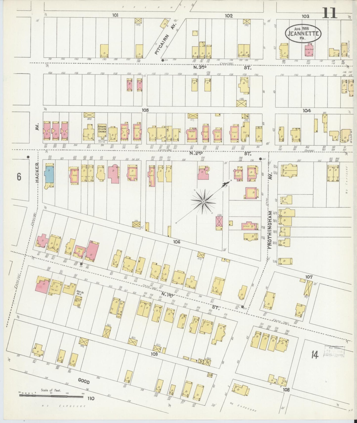 Sanborn Fire Insurance Map from Jeannette, Westmoreland County, Pennsylvania (1905), Sheet #0011 - Complete Map Set gallery image, historic Sanborn map, vintage wall art, Pennsylvania Pennsylvania