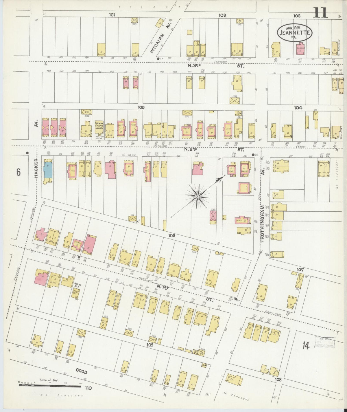 Sanborn Fire Insurance Map from Jeannette, Westmoreland County, Pennsylvania (1905), Sheet #0011 - Complete Map Set gallery image, historic Sanborn map, vintage wall art, Pennsylvania Pennsylvania