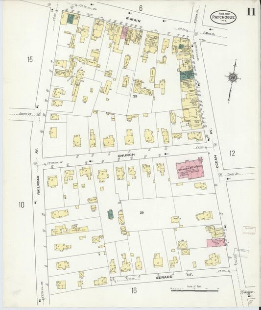 Sanborn Fire Insurance Map from Patchogue, Suffolk County, New York (1910), Sheet #0011 - Historic Sanborn Fire Insurance Map Print, vintage old map wall art, antique decor, genealogy gift, New York New York map