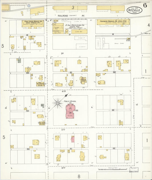 Sanborn Fire Insurance Map from Ritzville, Adams County, Washington (1905), Sheet #0006 - Historic Sanborn Fire Insurance Map Print, vintage old map wall art, antique decor, genealogy gift, Washington Washington map