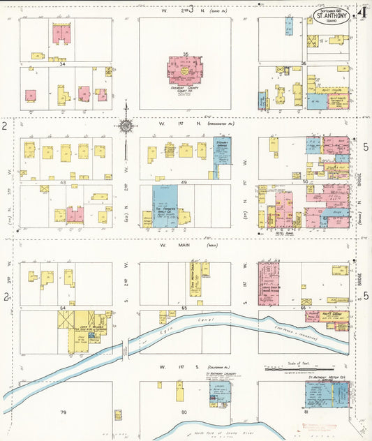 Sanborn Fire Insurance Map from Saint Anthony, Fremont County, Idaho (1921), Sheet #0004 - Historic Sanborn Fire Insurance Map Print, vintage old map wall art, antique decor, genealogy gift, Idaho Idaho map
