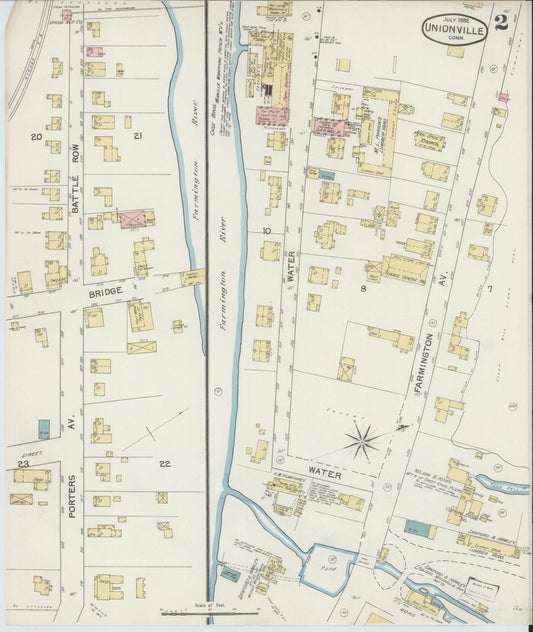 Sanborn Fire Insurance Map from Unionville, Hartford County, Connecticut (1892), Sheet #0002 - Historic Sanborn Fire Insurance Map Print, vintage old map wall art, antique decor, genealogy gift, Connecticut Connecticut map