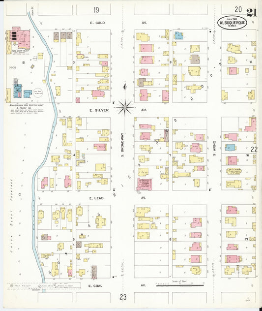 Sanborn Fire Insurance Map from Albuquerque, Bernalillo County, New Mexico (1908), Sheet #0021 - Historic Sanborn Fire Insurance Map Print, vintage old map wall art, antique decor, genealogy gift, New Mexico New Mexico map