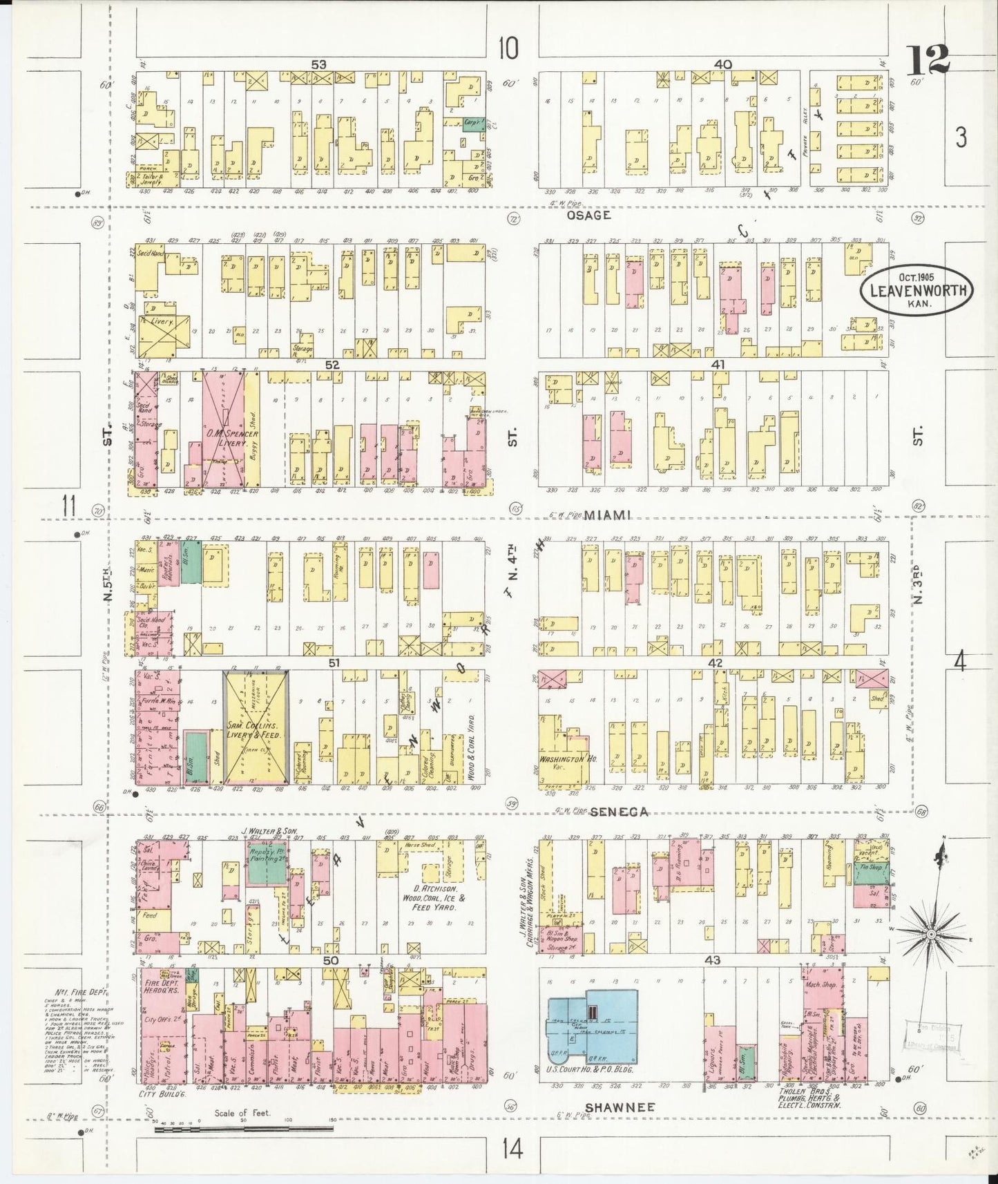 Sanborn Fire Insurance Map from Leavenworth, Leavenworth County, Kansas (1905), Sheet #0013 - Complete Map Set gallery image, historic Sanborn map, vintage wall art, Kansas Kansas