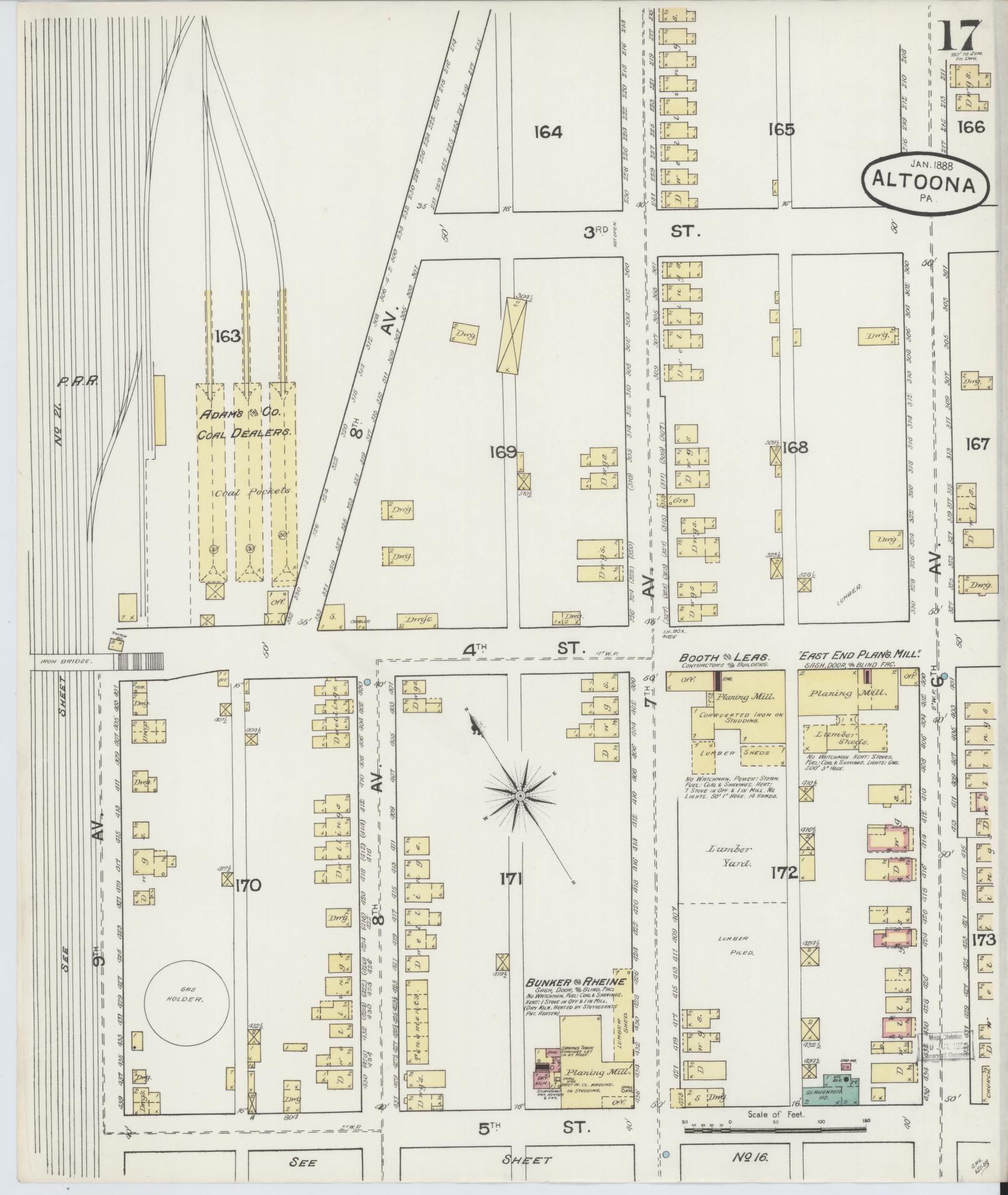 Sanborn Fire Insurance Map from Altoona, Blair County, Pennsylvania (1888), Sheet #0017 - Historic Sanborn Fire Insurance Map Print, vintage old map wall art, antique decor, genealogy gift, Pennsylvania Pennsylvania map