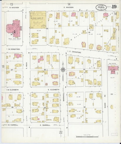 Sanborn Fire Insurance Map from Paris, Edgar County, Illinois (1916), Sheet #0019 - Historic Sanborn Fire Insurance Map Print, vintage old map wall art, antique decor, genealogy gift, Illinois Illinois map