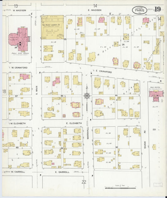 Sanborn Fire Insurance Map from Paris, Edgar County, Illinois (1916), Sheet #0019 - Historic Sanborn Fire Insurance Map Print, vintage old map wall art, antique decor, genealogy gift, Illinois Illinois map