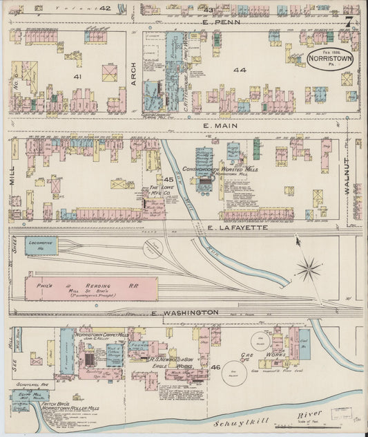 Sanborn Fire Insurance Map from Norristown, Montgomery County, Pennsylvania (1886), Sheet #0007 - Historic Sanborn Fire Insurance Map Print, vintage old map wall art, antique decor, genealogy gift, Pennsylvania Pennsylvania map