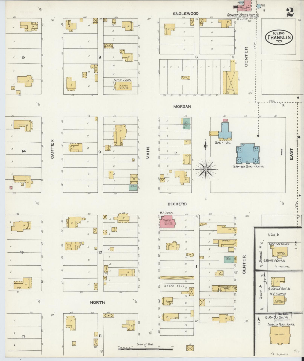 Sanborn Fire Insurance Map from Franklin, Robertson County, Texas (1905), Sheet #0002 - Complete Map Set gallery image, historic Sanborn map, vintage wall art, Texas Texas