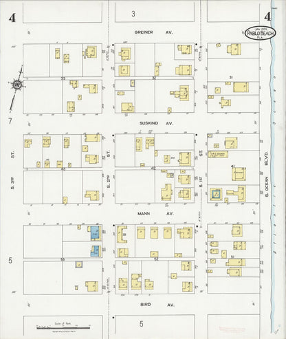 Sanborn Fire Insurance Map from Pablo Beach, Duval County, Florida (1924), Sheet #0004 - Historic Sanborn Fire Insurance Map Print, vintage old map wall art, antique decor, genealogy gift, Florida Florida map