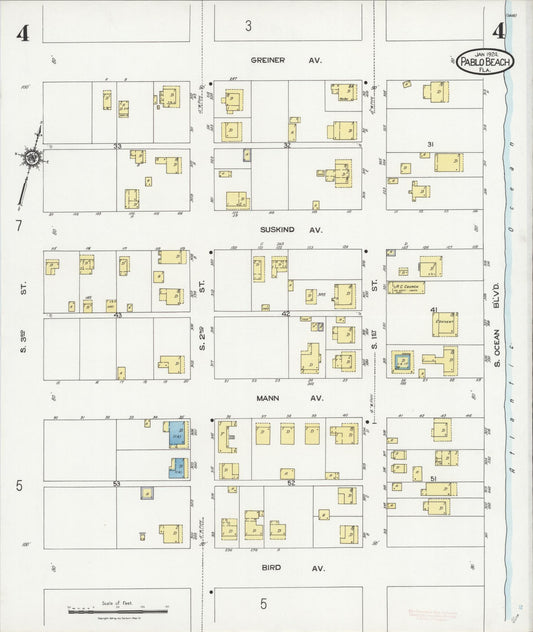 Sanborn Fire Insurance Map from Pablo Beach, Duval County, Florida (1924), Sheet #0004 - Historic Sanborn Fire Insurance Map Print, vintage old map wall art, antique decor, genealogy gift, Florida Florida map