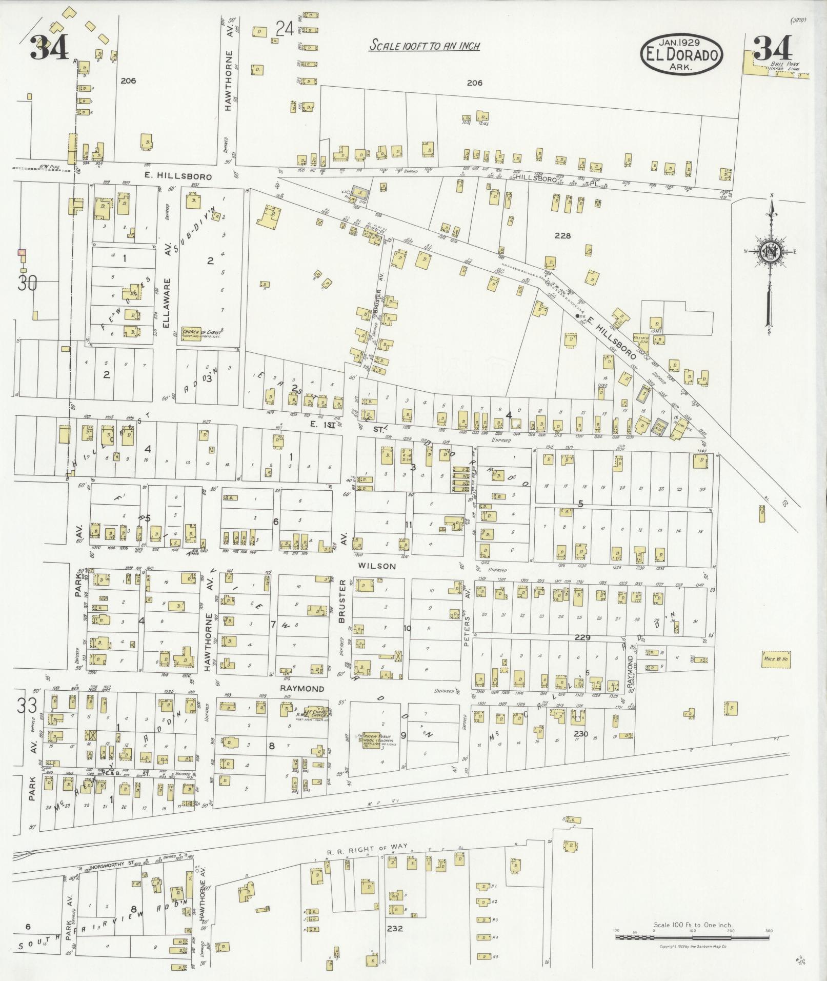 Sanborn Fire Insurance Map from El Dorado, Union County, Arkansas (1929), Sheet #0034 - Historic Sanborn Fire Insurance Map Print, vintage old map wall art, antique decor, genealogy gift, Arkansas Arkansas map