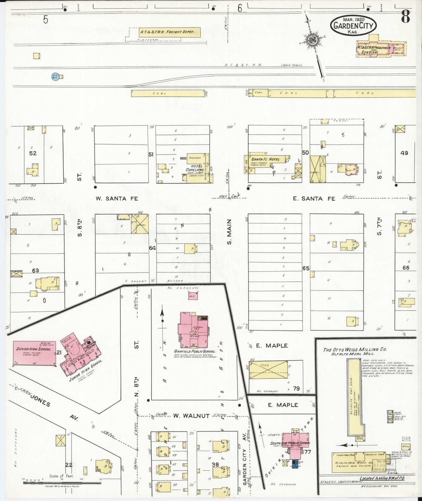Sanborn Fire Insurance Map from Garden City, Finney County, Kansas (1920), Sheet #0008 - Historic Sanborn Fire Insurance Map Print, vintage old map wall art, antique decor, genealogy gift, Kansas Kansas map